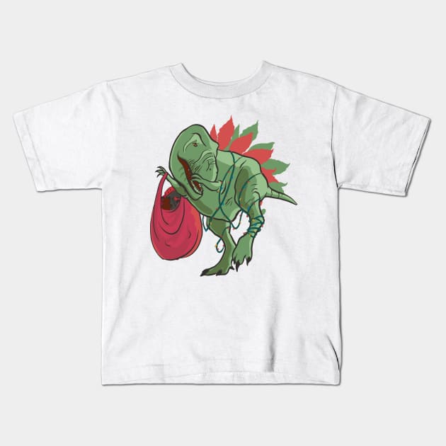 Christmas Tyranosaurus Dabbing Realistic Style Kids T-Shirt by LindenDesigns